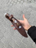 Handmade Hunting Knife with Epoxy & Pine Cone Handle - Image 2