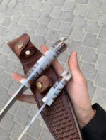 Handmade Hunting Knife with Epoxy & Pine Cone Handle - Image 3