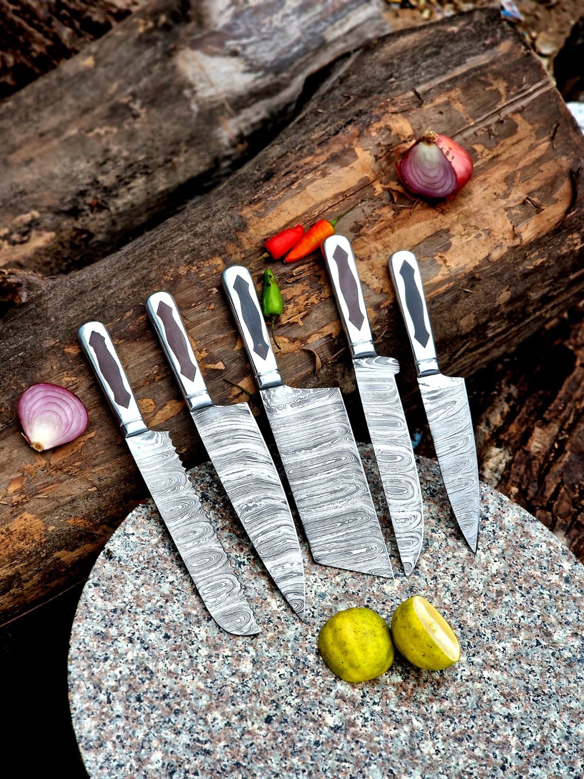IMG_5755 Hand Forged Damascus steel Chef Knife Set - Image 1